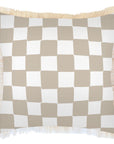 Cushion Cover-Coastal Fringe-Check Beige-60cm x 60cm