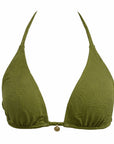 Triangle Bikini Top-Embossed Geo Palms Olive