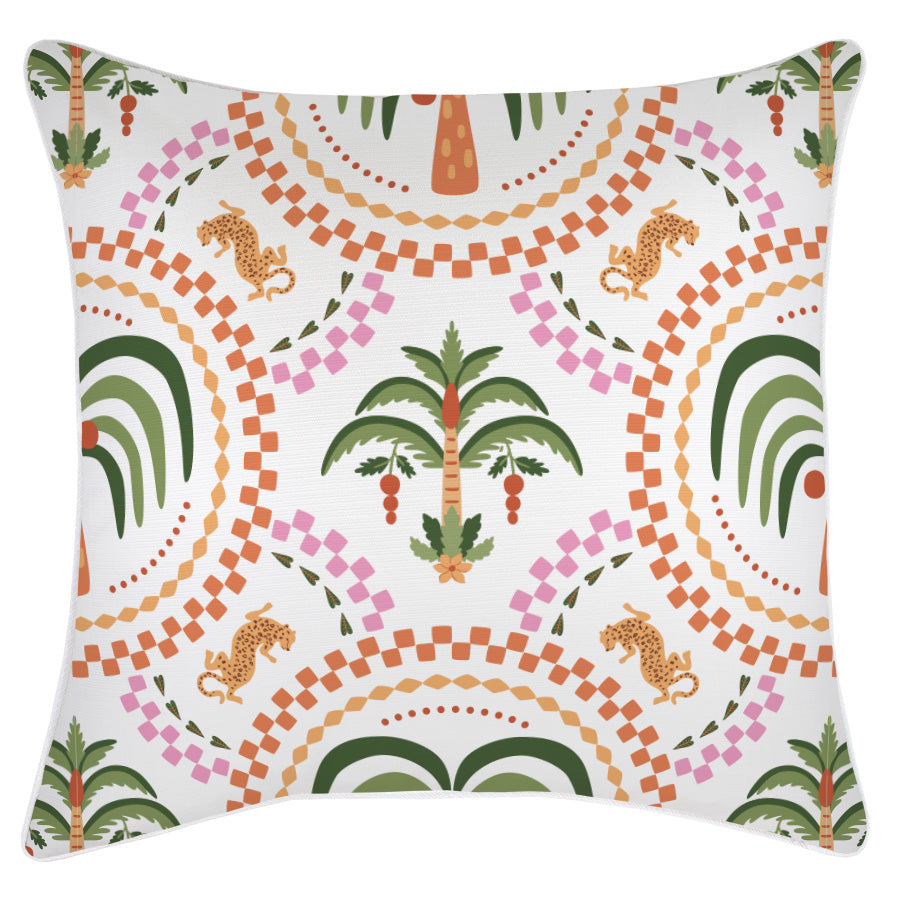 Cushion Cover-With Piping-Palm Mosaic White-60cm x 60cm