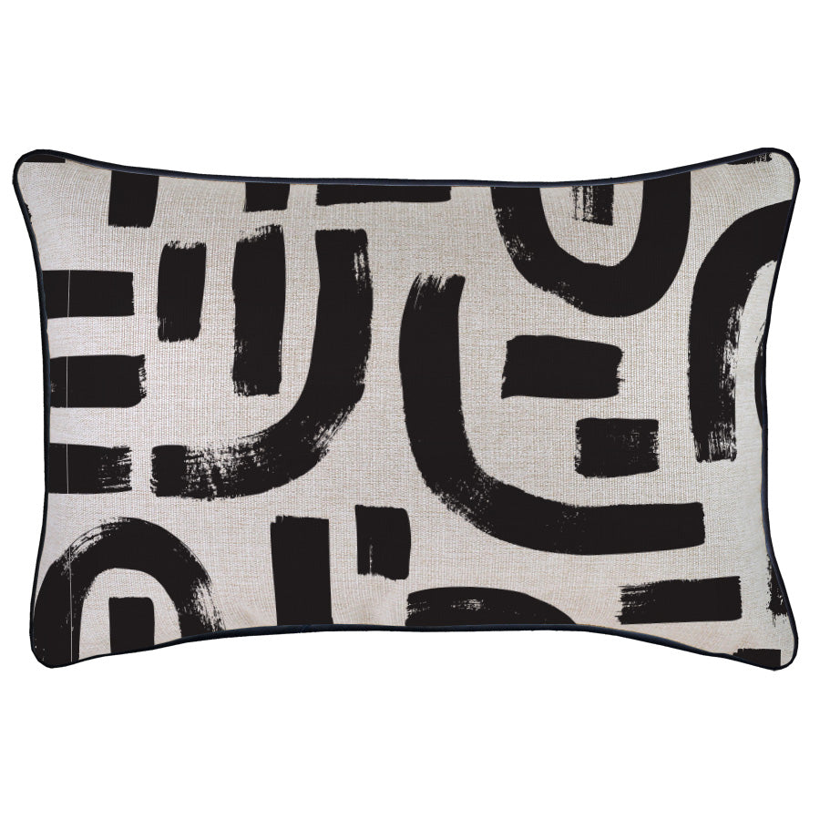 Cushion Cover-With Black Piping-Abstract Black-35cm x 50cm