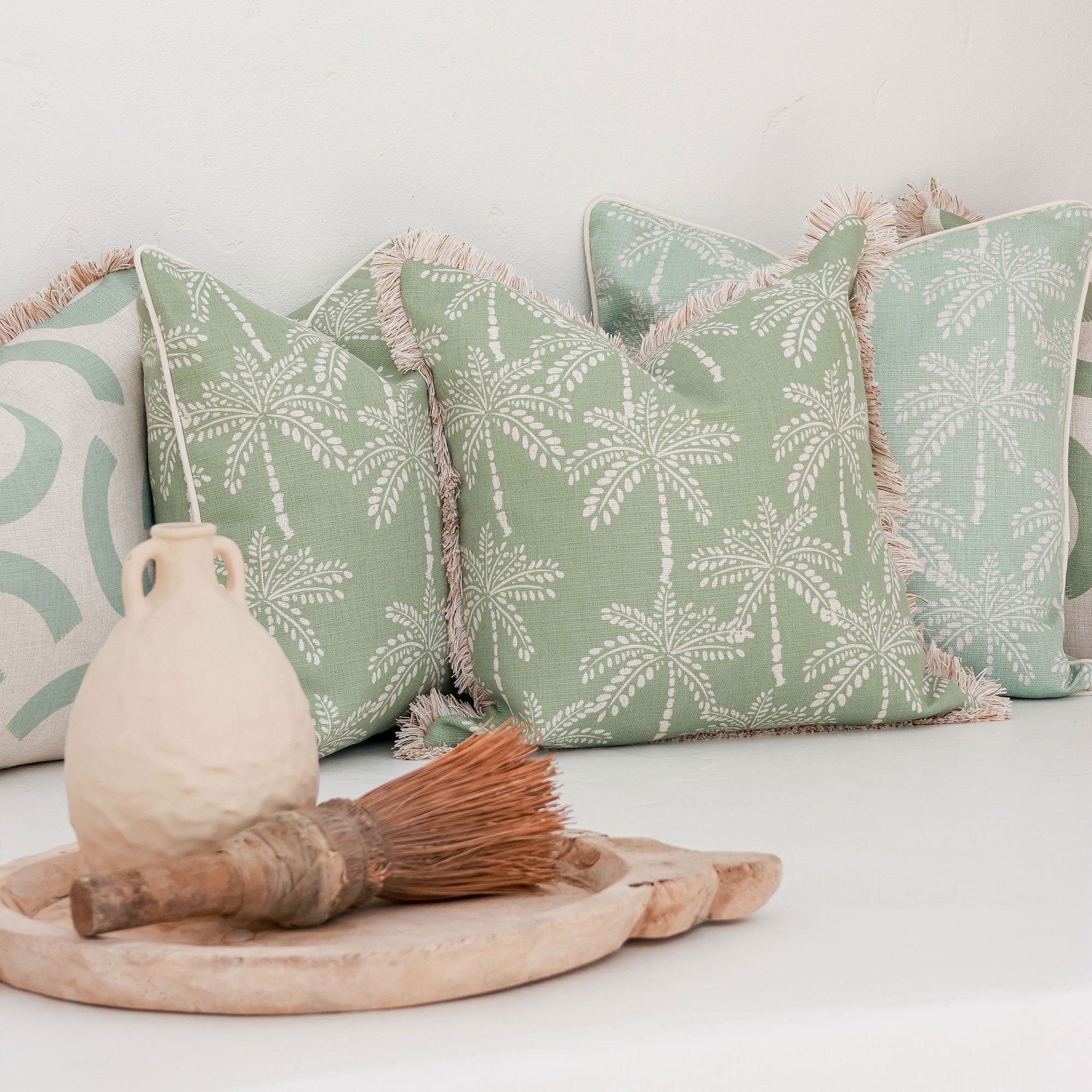 Cushion Cover-Coastal Fringe-Cabana Palms Sage-45cm x 45cm