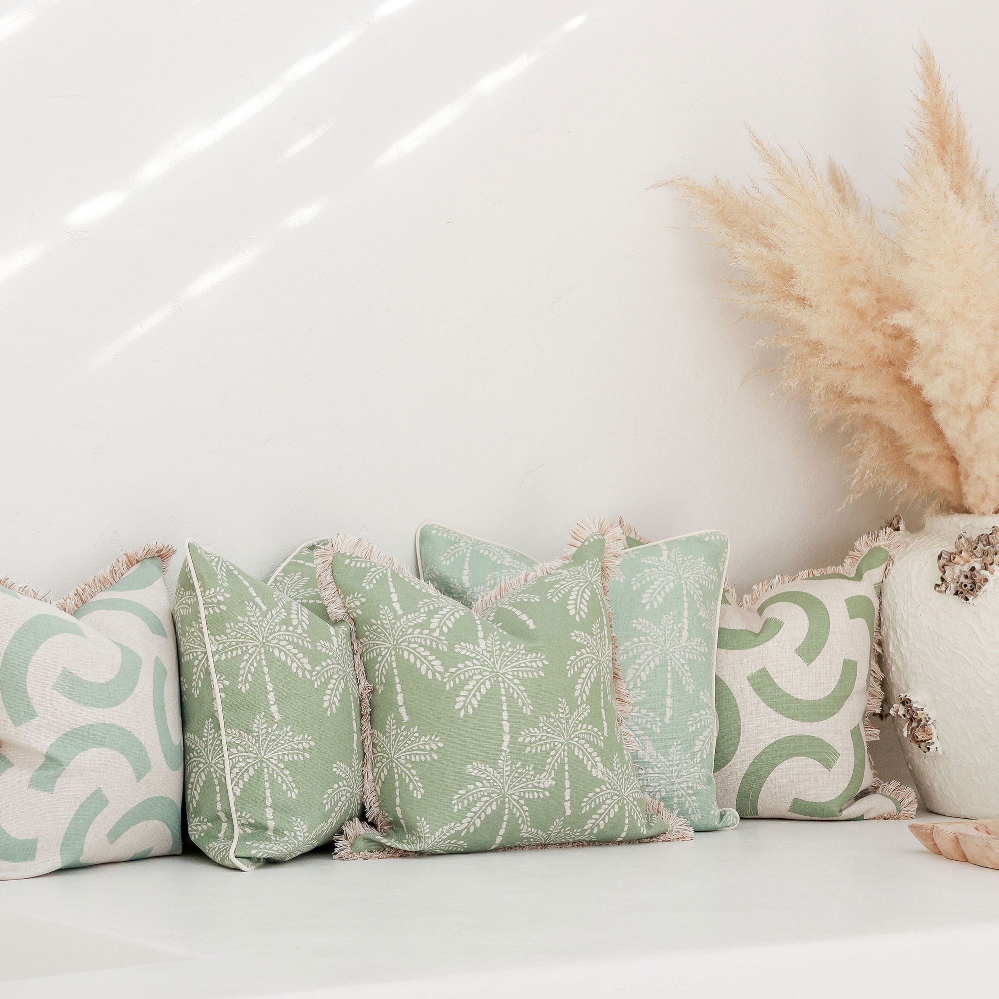 Cushion Cover-Coastal Fringe-Cabana Palms Sage-45cm x 45cm