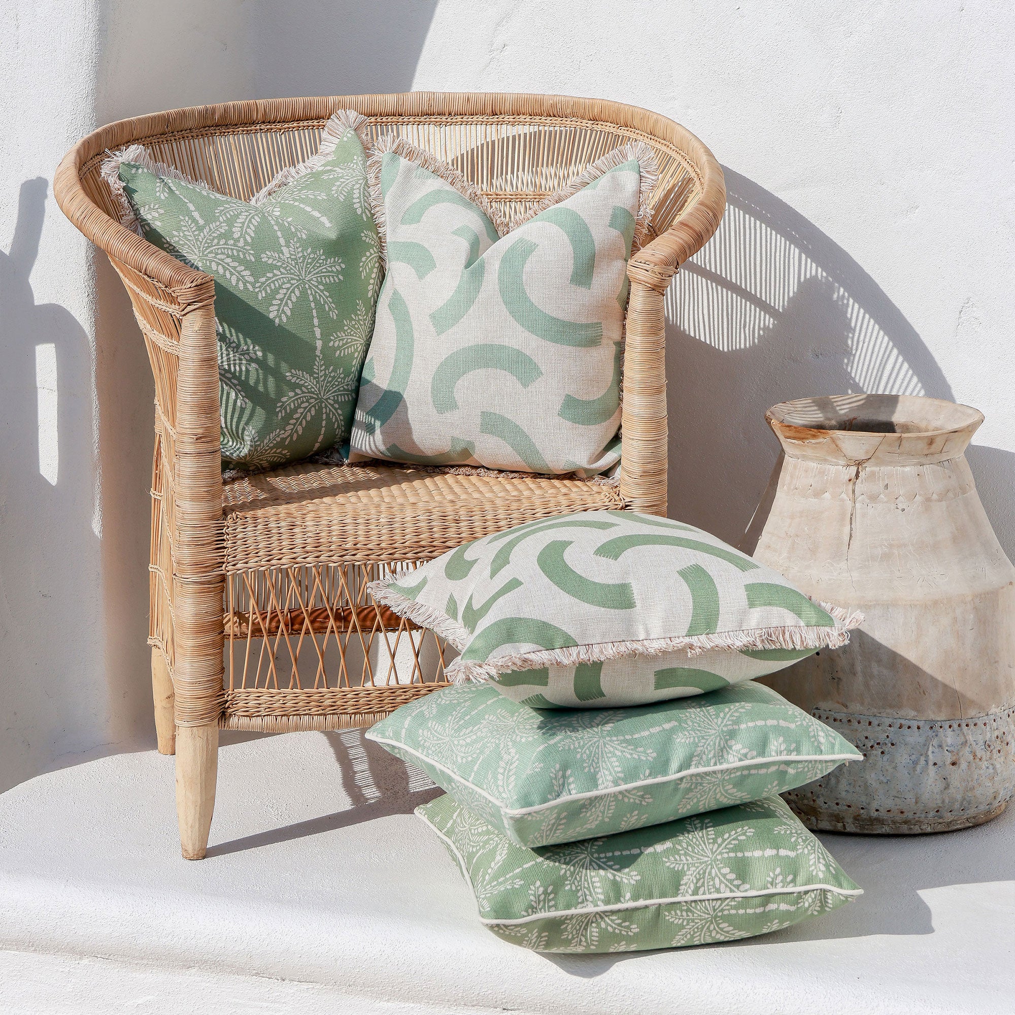 Cushion Cover-Coastal Fringe-Cabana Palms Sage-45cm x 45cm