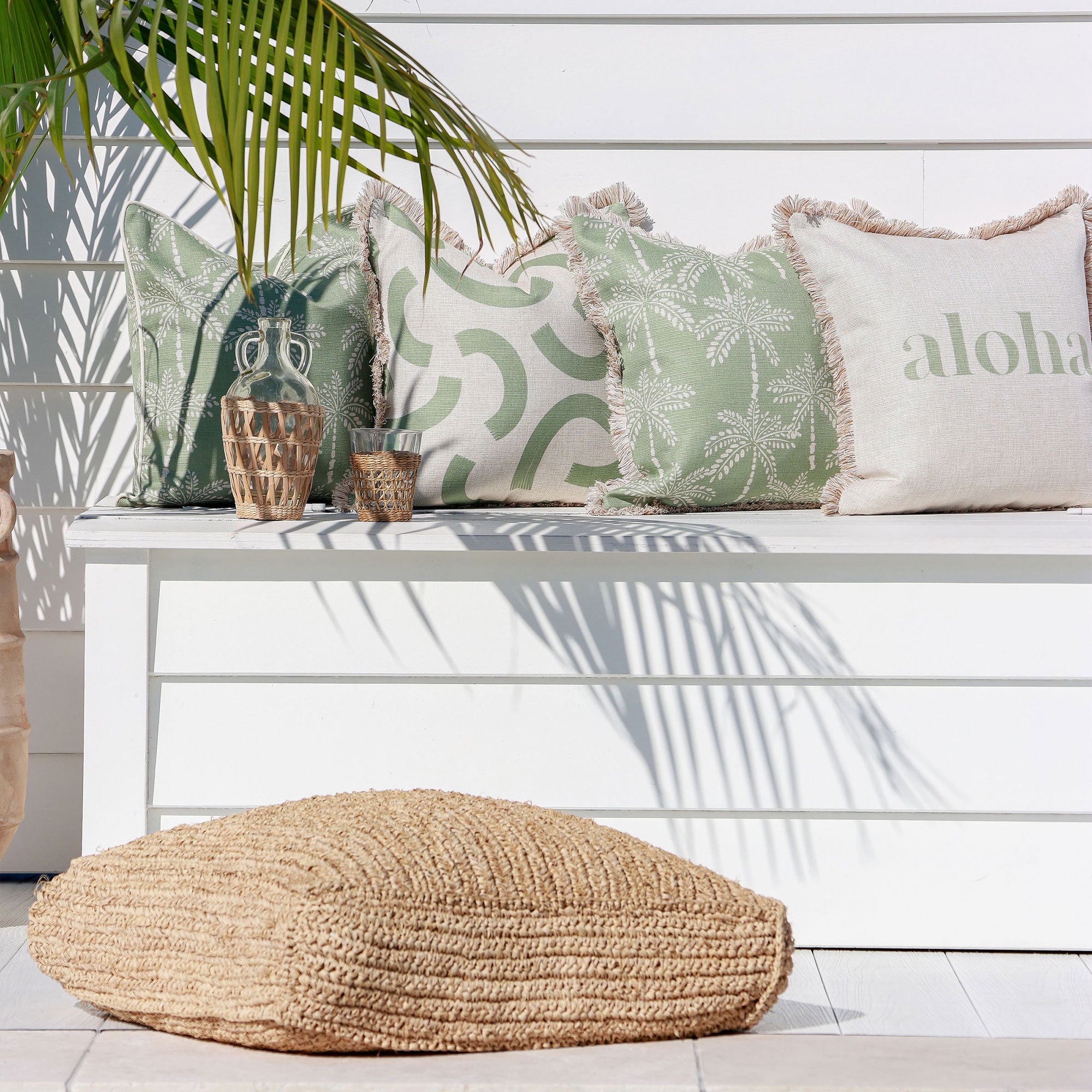 Cushion Cover-Coastal Fringe-Cabana Palms Sage-45cm x 45cm