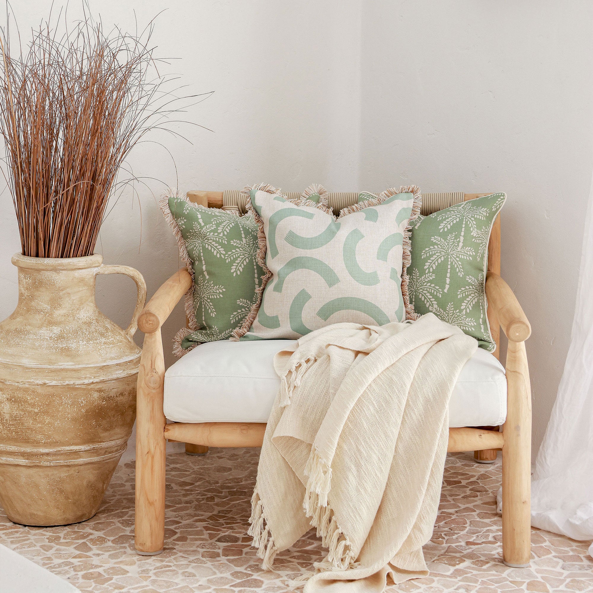 Cushion Cover-Coastal Fringe-Cabana Palms Sage-45cm x 45cm