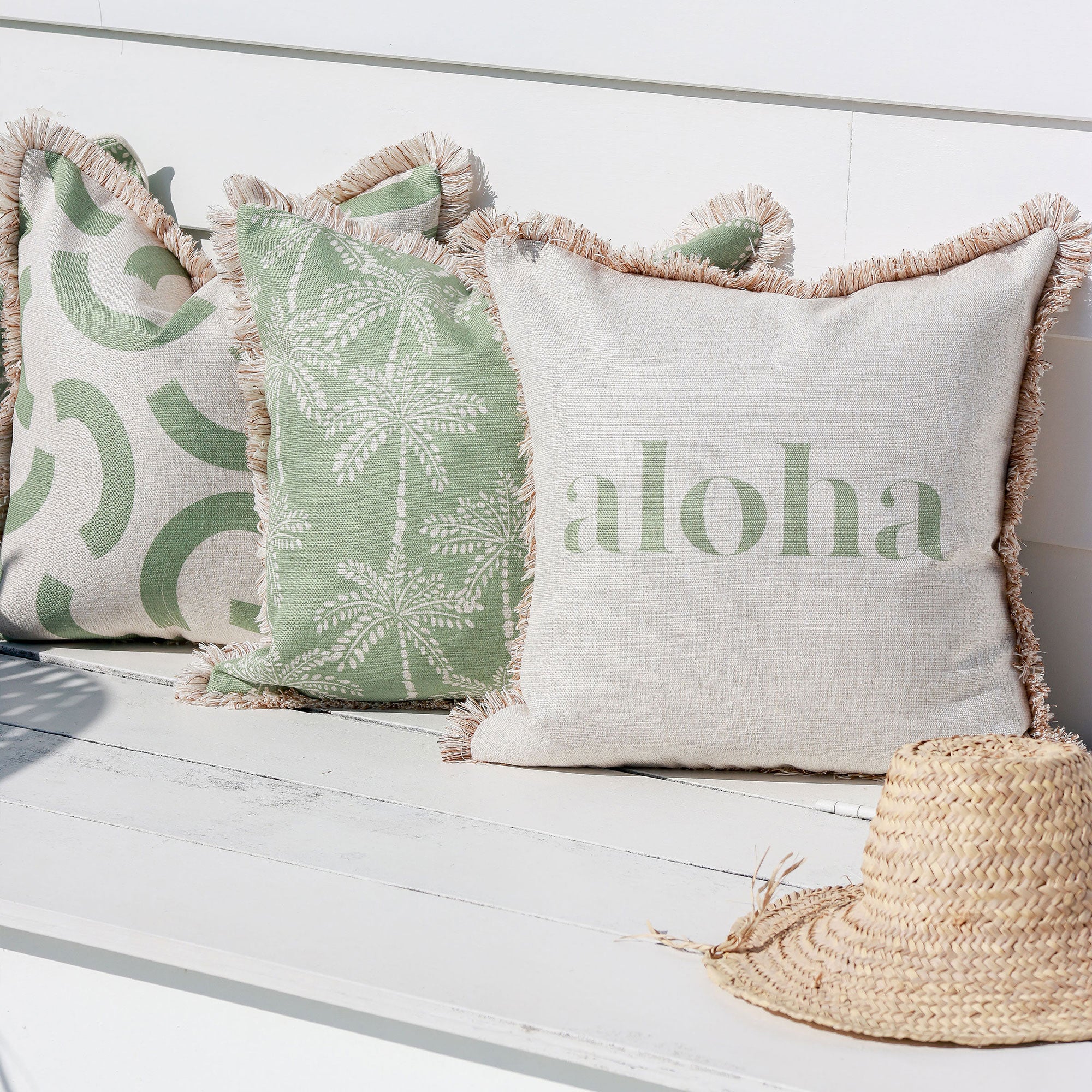 Cushion Cover-Coastal Fringe-Cabana Palms Sage-45cm x 45cm