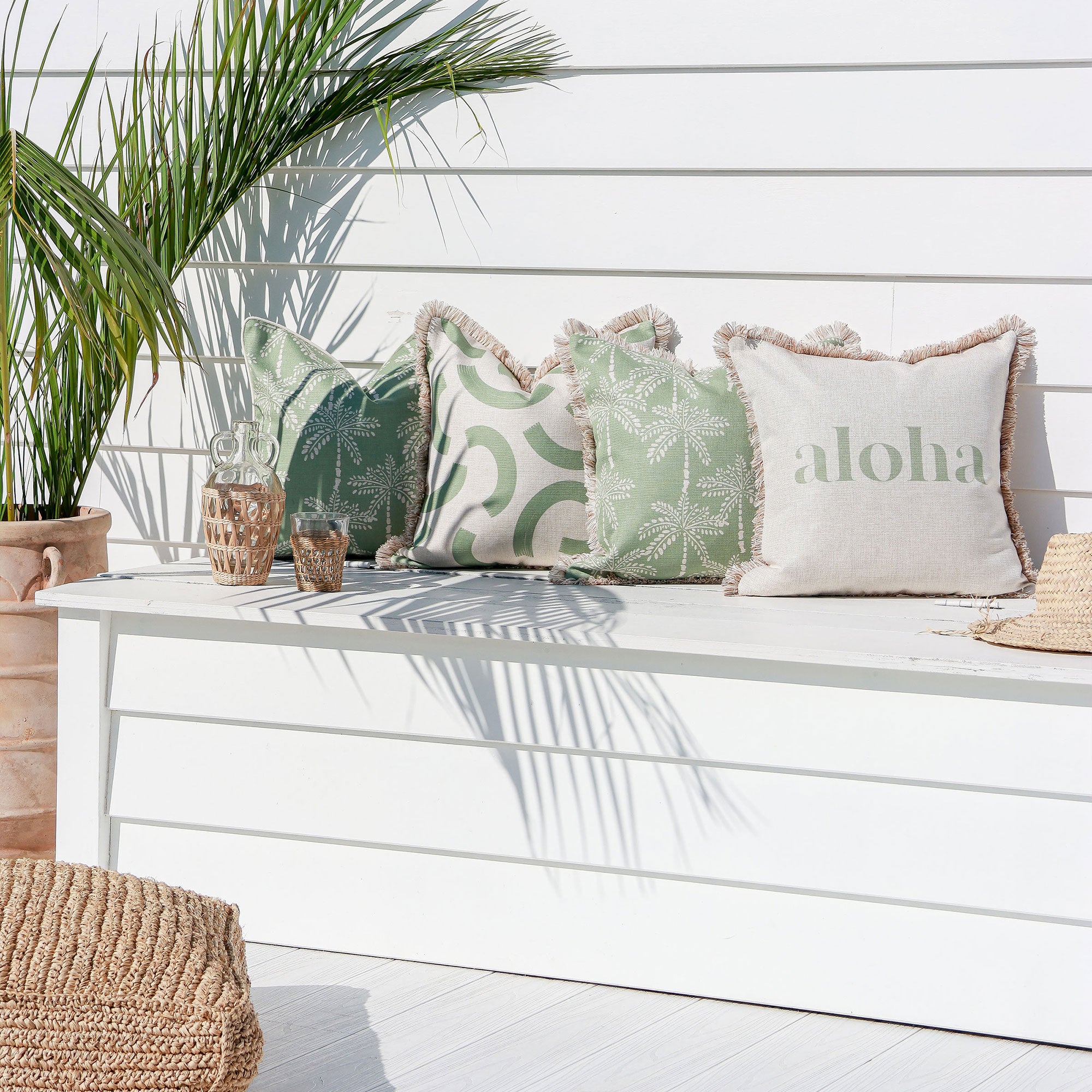 Cushion Cover-Coastal Fringe-Cabana Palms Sage-45cm x 45cm