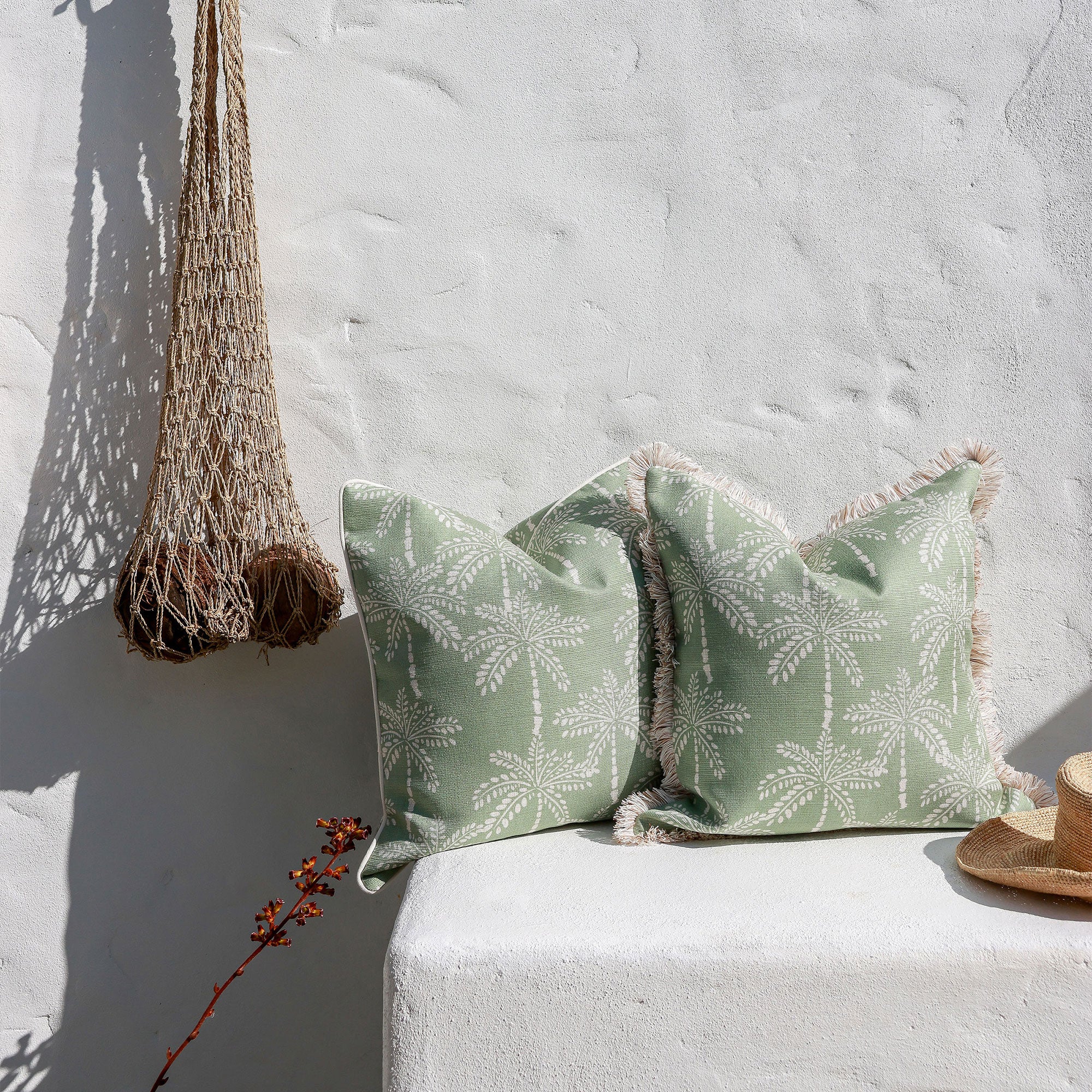 Cushion Cover-Coastal Fringe-Cabana Palms Sage-45cm x 45cm