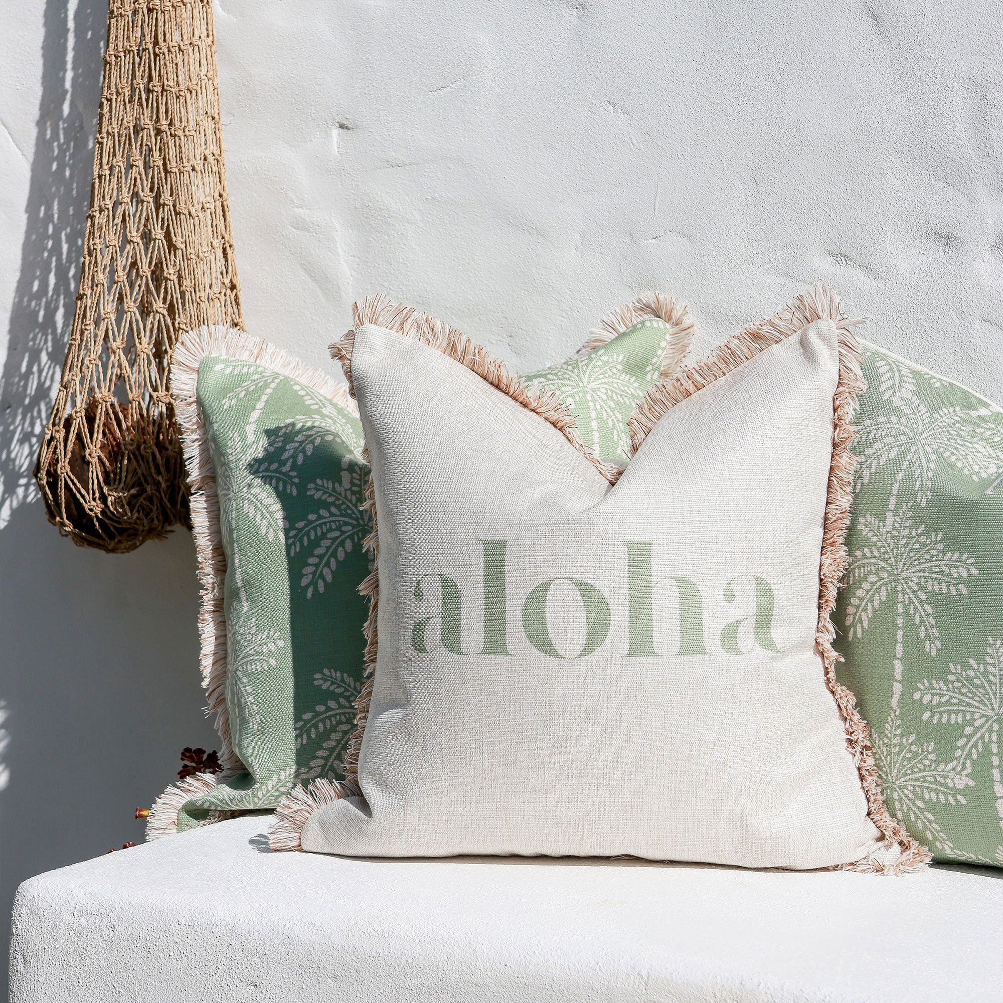 Cushion Cover-Coastal Fringe-Cabana Palms Sage-45cm x 45cm