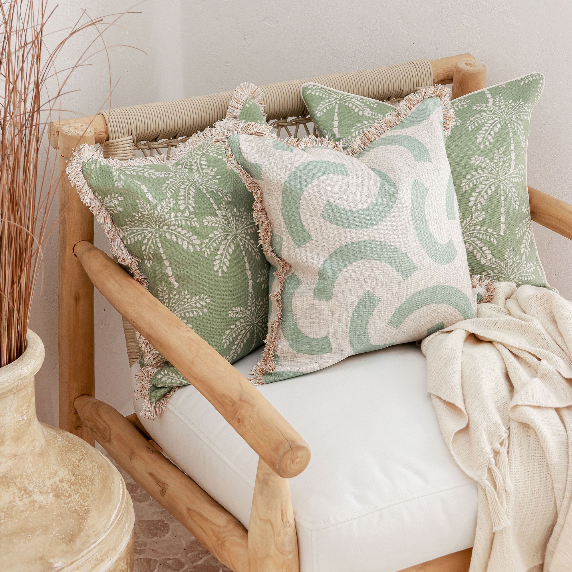 Cushion Cover-Coastal Fringe-Cabana Palms Sage-45cm x 45cm