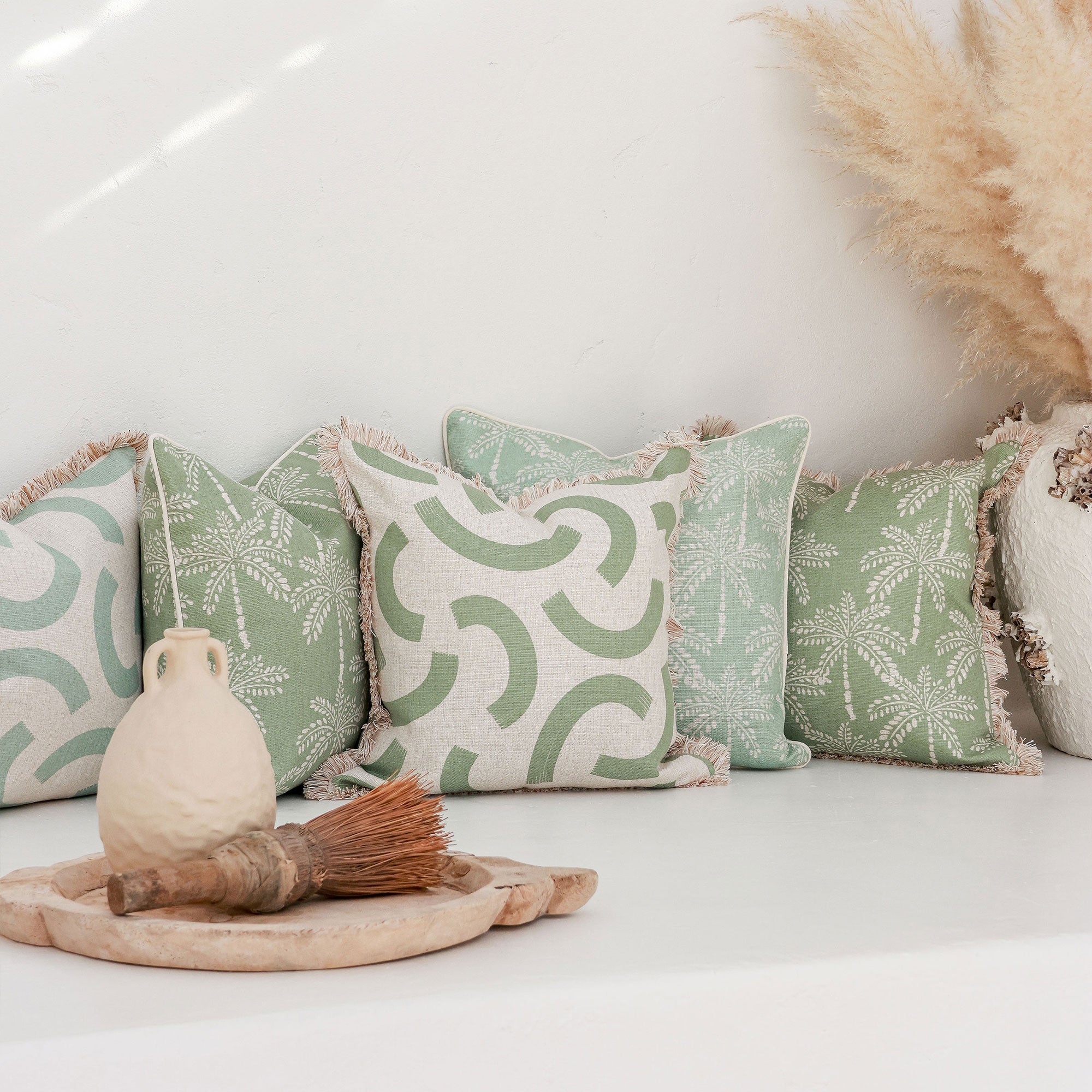 Cushion Cover-Coastal Fringe-Cabana Palms Sage-45cm x 45cm