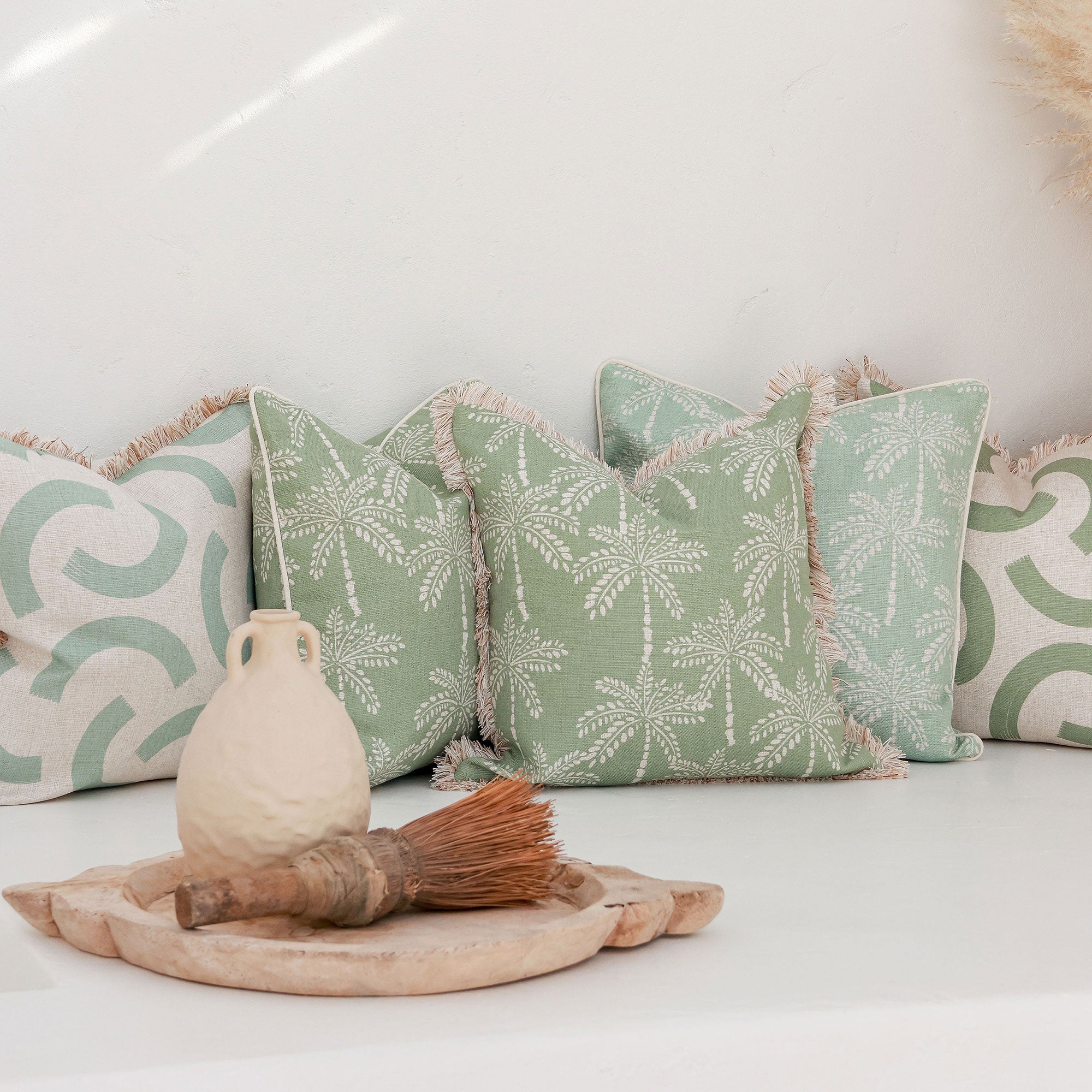 Cushion Cover-Coastal Fringe-Cabana Palms Sage-45cm x 45cm