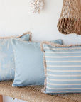 Cushion Cover-Coastal Fringe-Hampton Stripe Pale Blue-45cm x 45cm