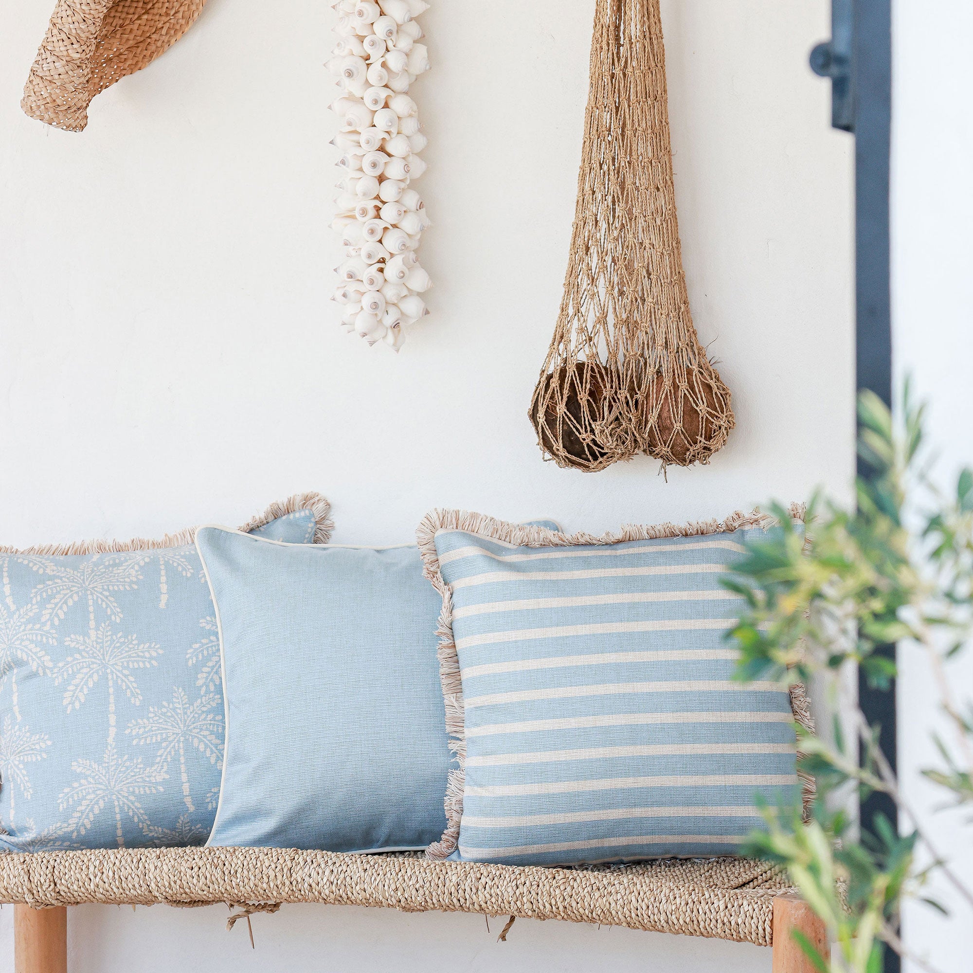 Cushion Cover-With Piping-Hampton Stripe Pale Blue-60cm x 60cm