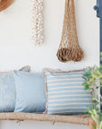 Cushion Cover-Coastal Fringe-Hampton Stripe Pale Blue-45cm x 45cm