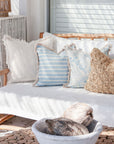 Cushion Cover-Coastal Fringe-Hampton Stripe Pale Blue-45cm x 45cm