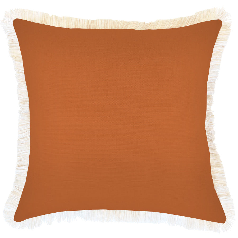 Cushion Cover-Coastal Fringe-Solid Burnt Orange-45cm x 45cm