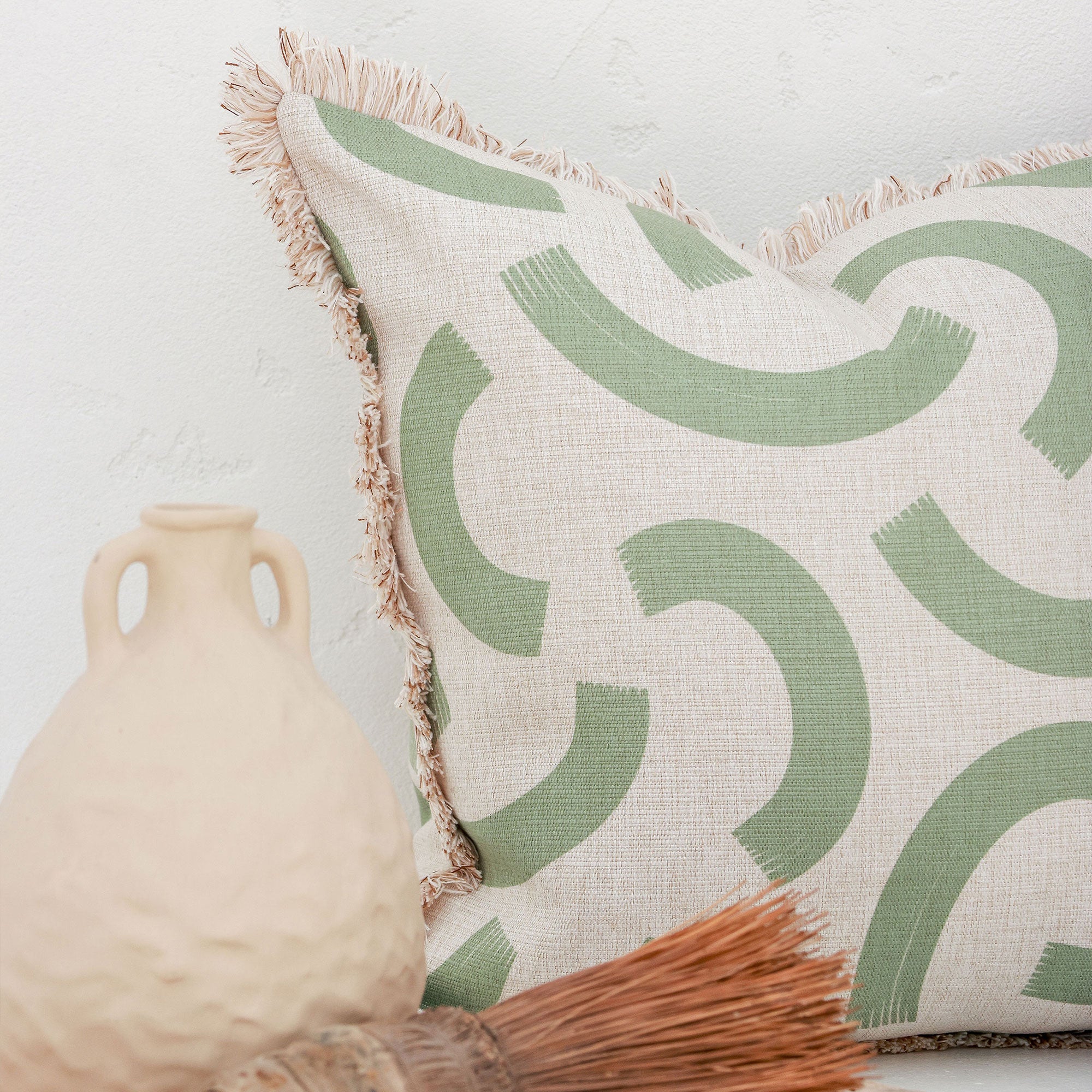 Cushion Cover-Coastal Fringe-Muse Sage-45cm x 45cm