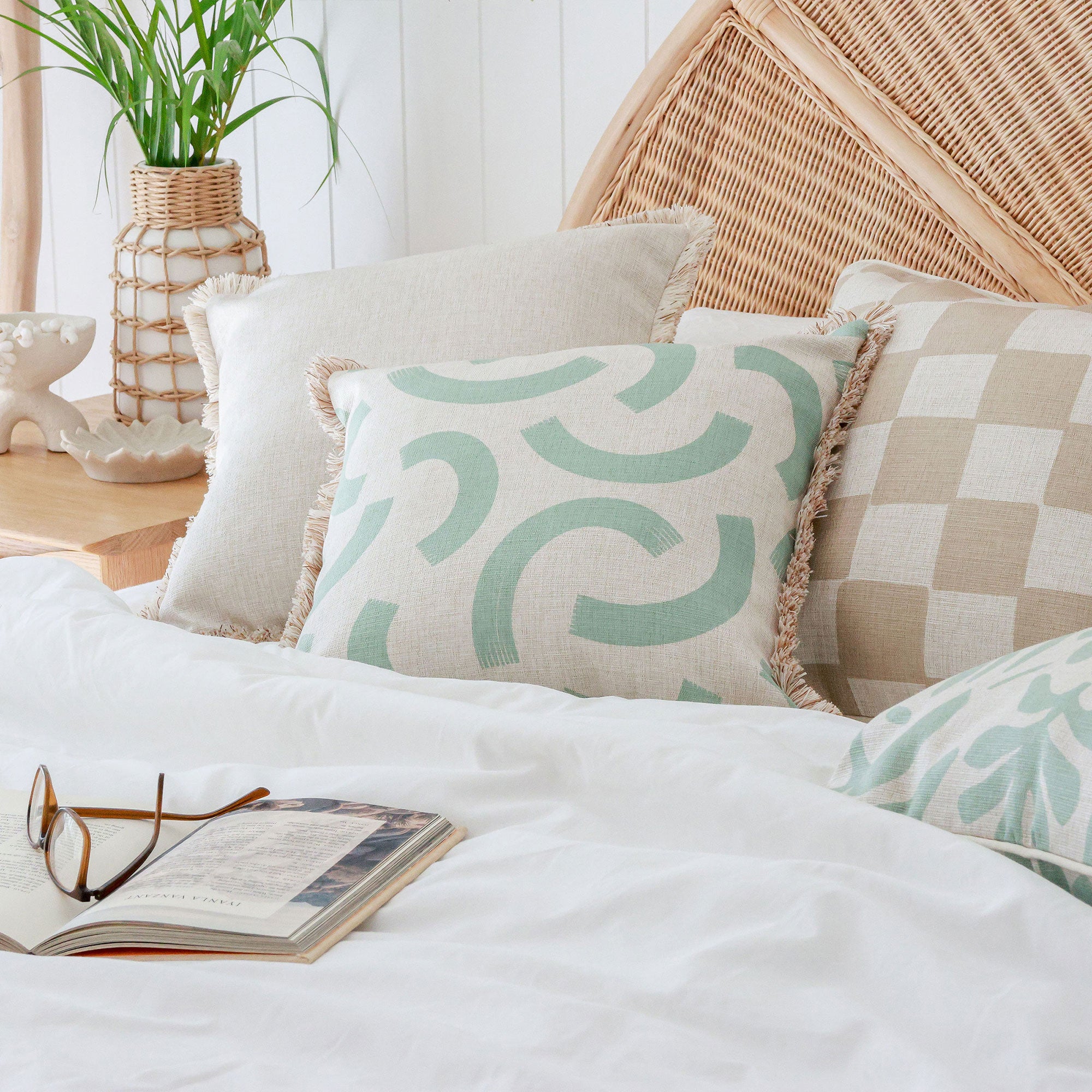 Cushion Cover-Coastal Fringe-Muse Seafoam-45cm x 45cm