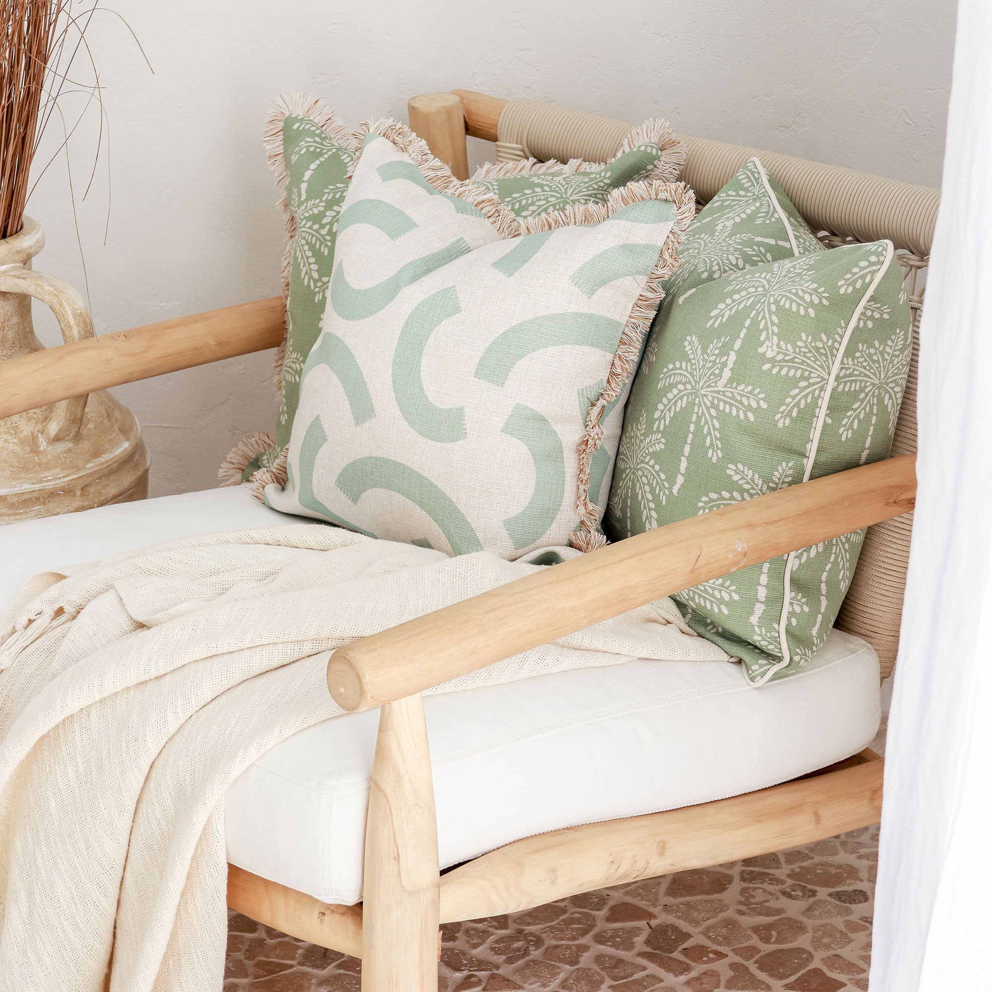 Cushion Cover-Coastal Fringe-Muse Seafoam-45cm x 45cm