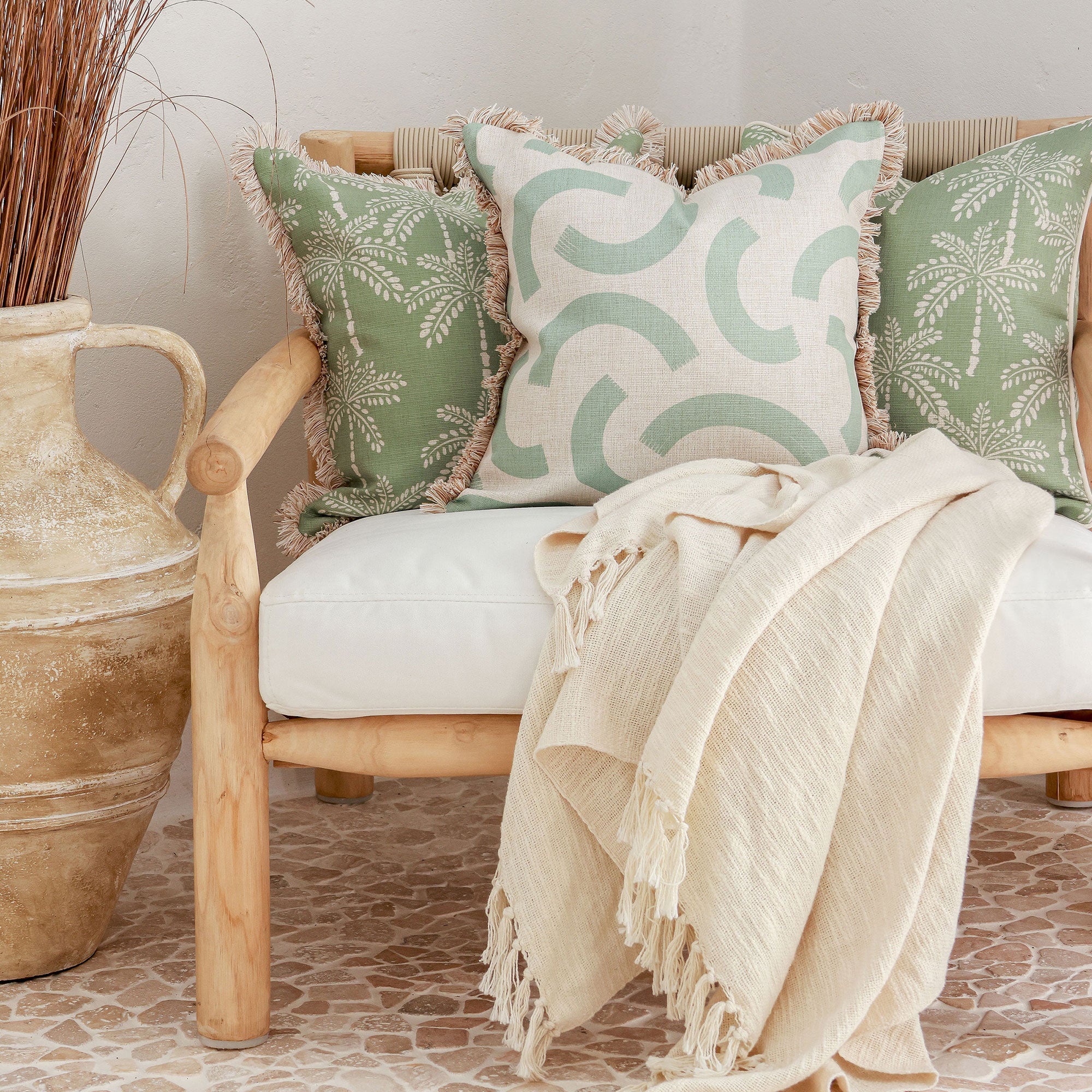 Cushion Cover-Coastal Fringe-Muse Seafoam-45cm x 45cm