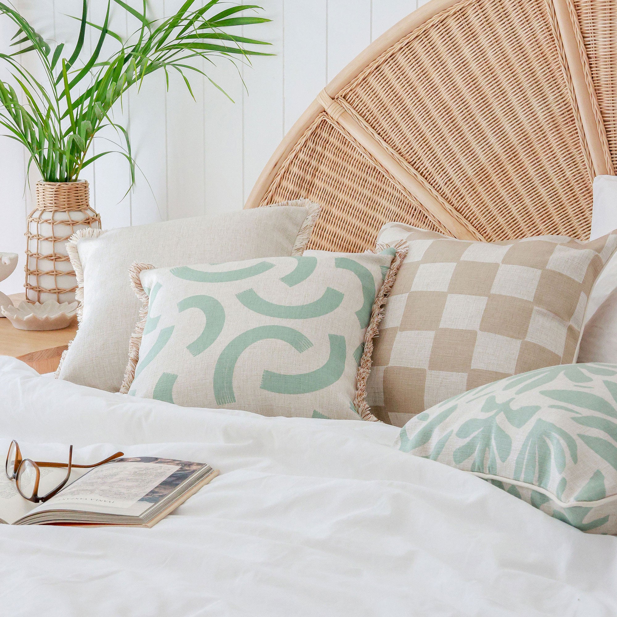 Cushion Cover-Coastal Fringe-Muse Seafoam-45cm x 45cm