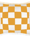 Cushion Cover-Coastal Fringe-Check Gold White-45cm x 45cm