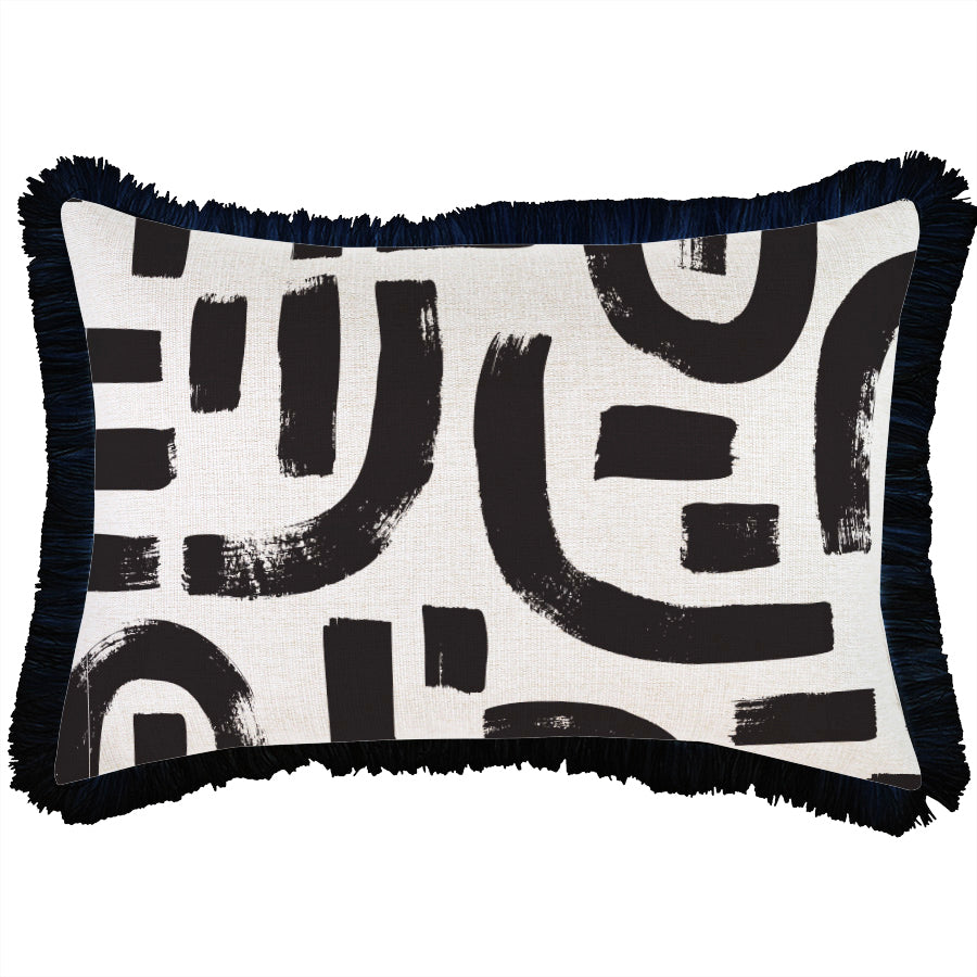 Cushion Cover-Coastal Fringe Black-Abstract Black-35cm x 50cm