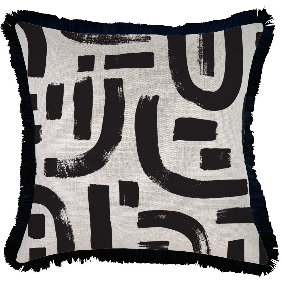 Cushion Cover-Coastal Fringe Black-Abstract Black-45cm x 45cm