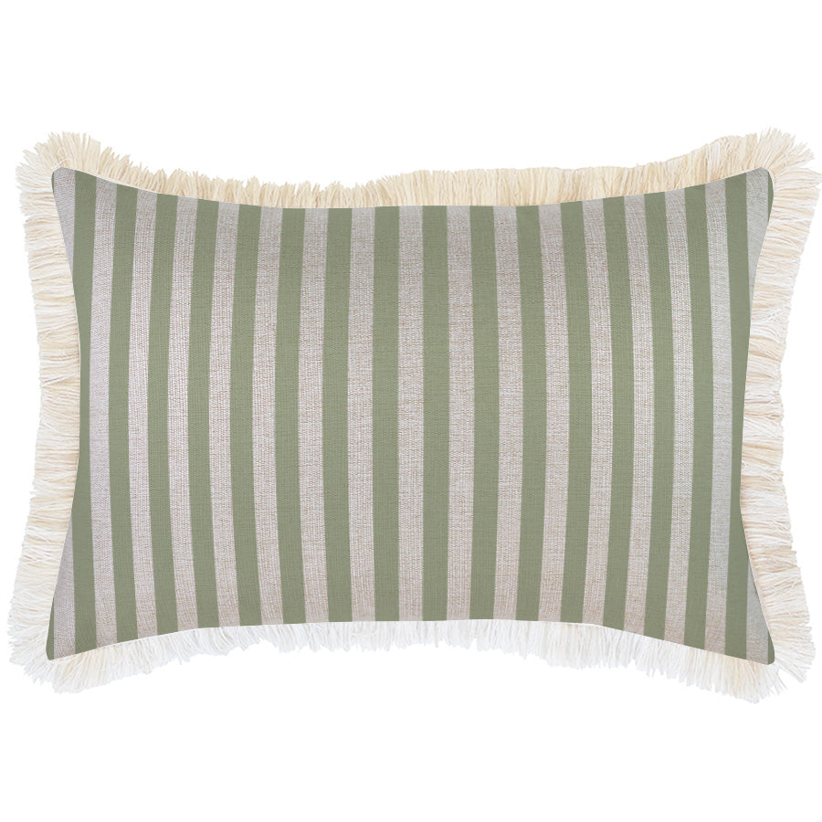 Cushion Cover-Coastal Fringe-Candy Stripe Sage-35cm x 50cm