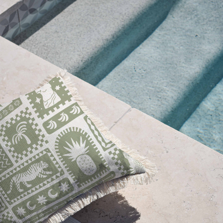 Cushion Cover-Coastal Fringe-Naxos Sage-45cm x 45cm
