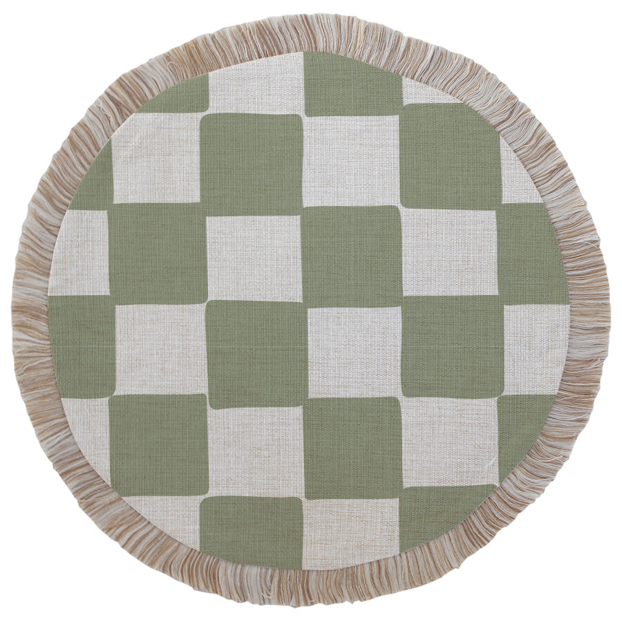 Round Placemat-Coastal Fringe-Check Sage-40cm