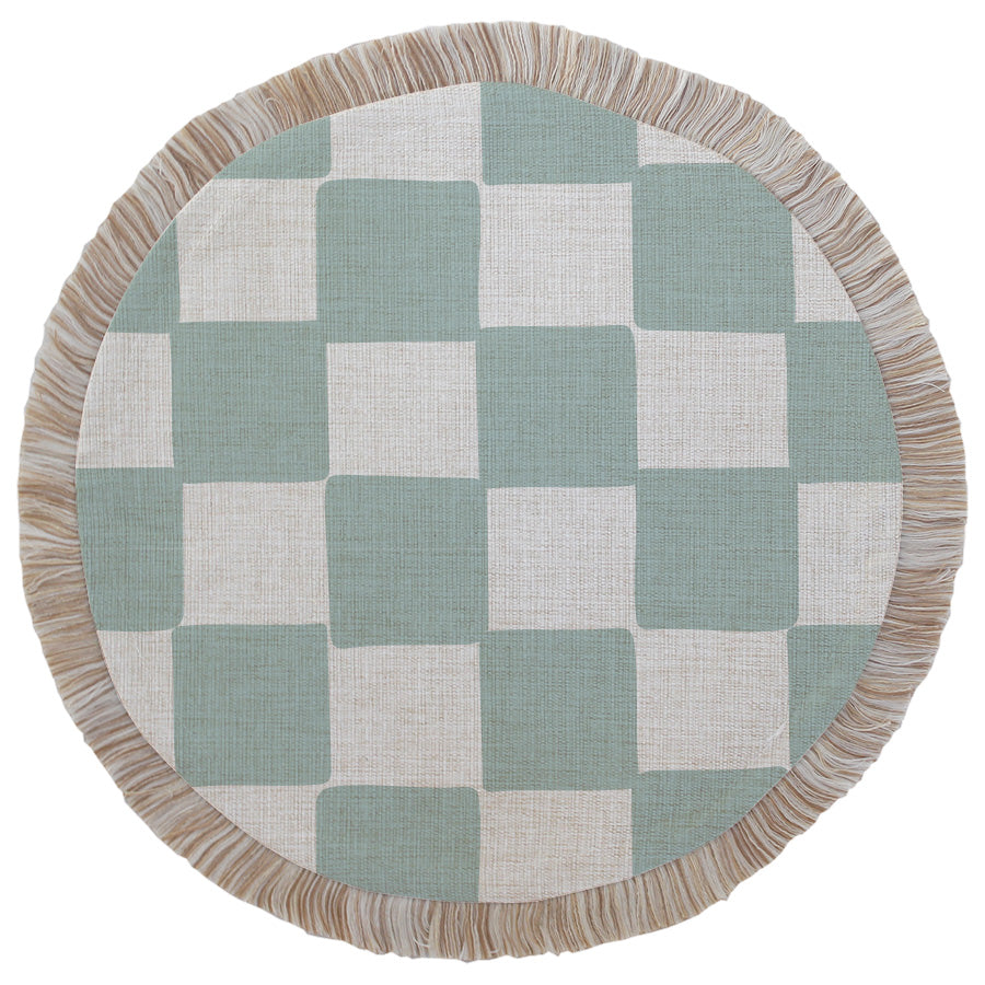 Round Placemat-Coastal Fringe-Check Seafoam-40cm