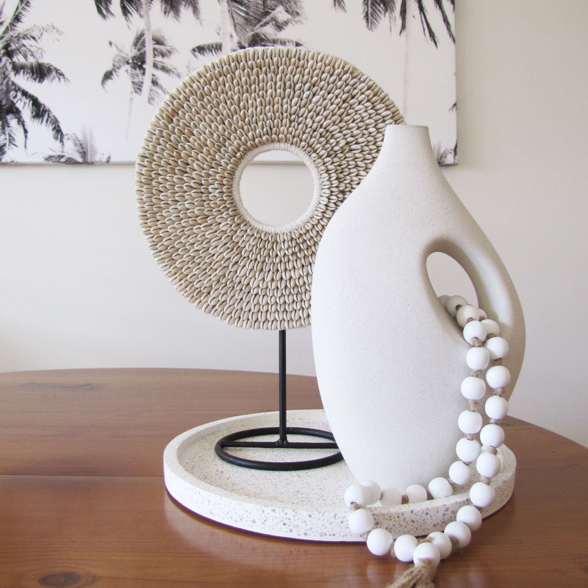 Tribal Shell Decor Stand-Beige Cowrie Shells-Medium