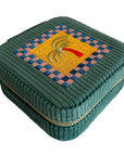 Small Corduroy Jewellery Box-Teal Check Palm