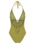Cutout One Piece-Embossed Geo Palms Olive