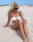 Bandeau Bikini Top-Ribbed Ivory Shell Strap