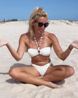 Bandeau Bikini Top-Ribbed Ivory Shell Strap