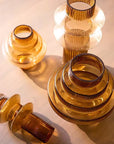 Ribbed Layered Wide Glass Vase-Medium-Amber