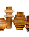 Ribbed Layered Wide Glass Vase-Medium-Amber