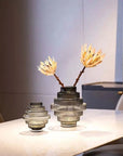 Ribbed Layered Wide Glass Vase-Medium-Grey
