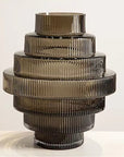 Ribbed Layered Wide Glass Vase-Large-Grey