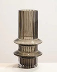 Ribbed Layered Tall Glass Vase-Medium-Grey