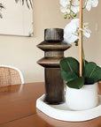 Ribbed Layered Tall Glass Vase-Large-Grey