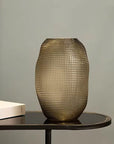 Embossed Glass Vase-Medium-Coffee