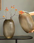 Embossed Glass Vase-Medium-Coffee