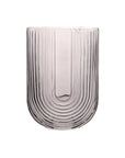 Ribbed U Shaped Glass Vase-Medium-Grey