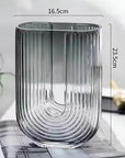 Ribbed U Shaped Glass Vase-Large-Grey