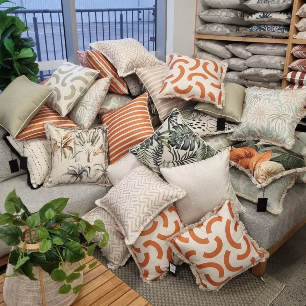 Cushion Cover-Coastal Fringe-Hampton Stripe Burnt Orange-45cm x 45cm