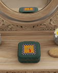 Small Corduroy Jewellery Box-Teal Check Palm